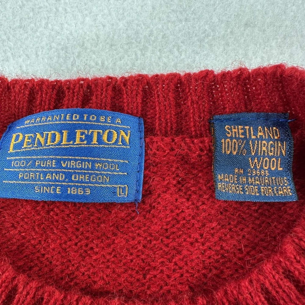 Vintage Pendleton Sweater Mens Large Red Shetland Wool Crewneck Knit Pullover - Picture 7 of 13